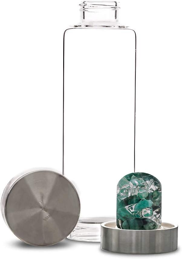 VitaJuwel ViA VITALITY - Wasserflasche mit Smaragd & Bergkristall für Regeneration und Erneuerung