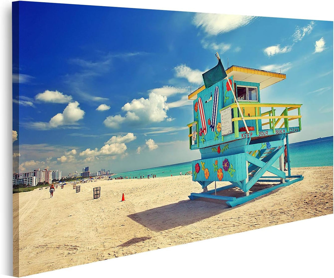 islandburner Bild auf Leinwand South Beach Miami Florida Bilder Wandbilder Poster Leinwand 100x57cm,