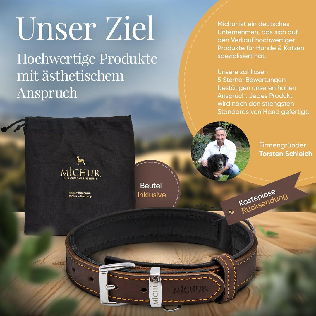 Michur Minimo Hundehalsband Leder, Lederhalsband Hund, Halsband, Braun, Leder, in verschiedenen Grös