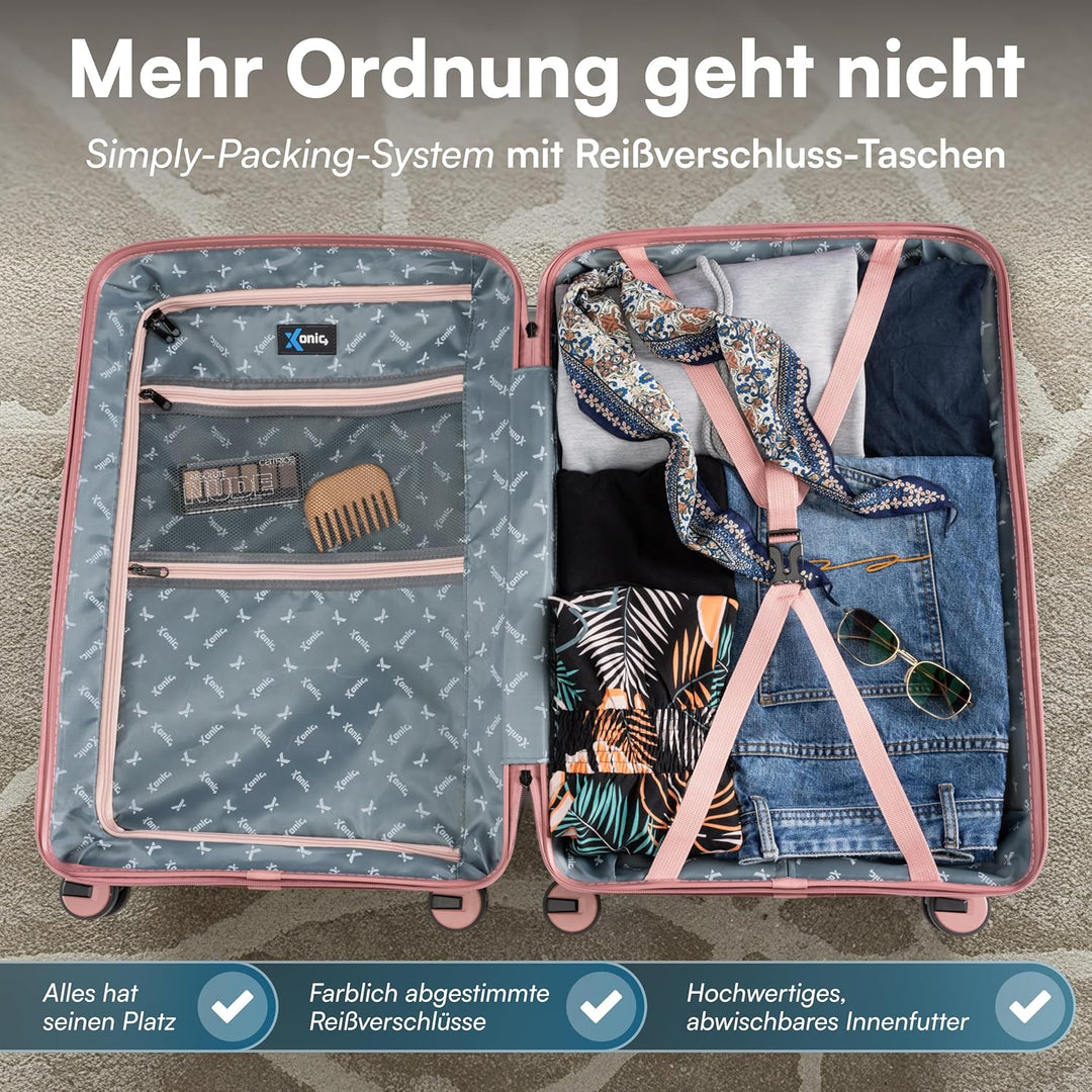 Xonic® Hartschalenkoffer L für 65L - Bruchsicherer Rollkoffer Polypropylen mit 360° Doppelrollen & T