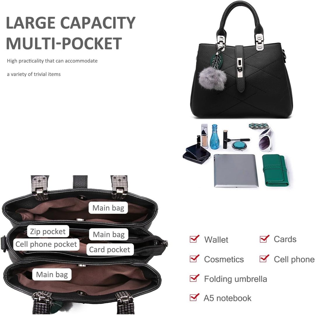 NICOLE &amp; DORIS 2024 Neue Frauen Tasche Damen Leder Handtasche Mode Umhängetasche Mit Pompon abnehmba
