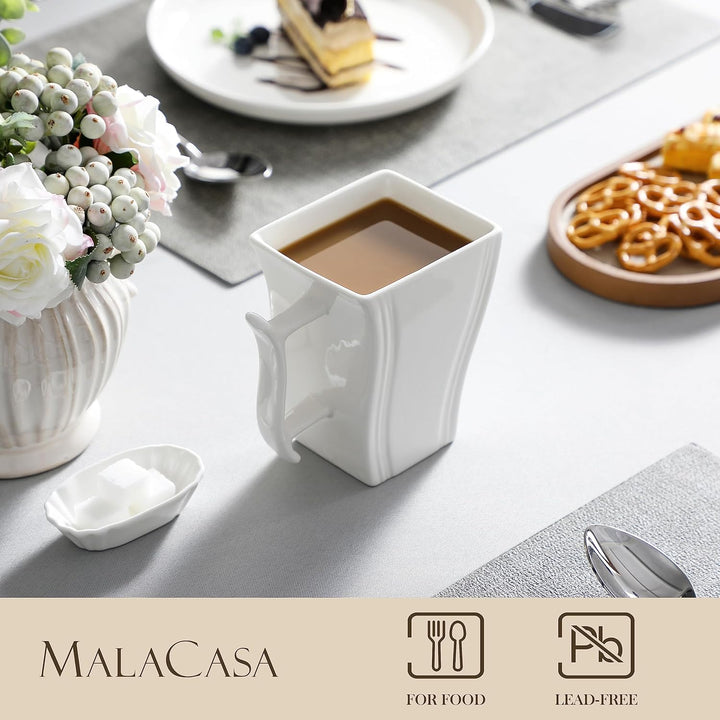 MALACASA Porzellan Kaffeetassen 6er Set, 470 ml Kaffeetassen mit Henkel, Grosse Keramik-Kaffeetasse,