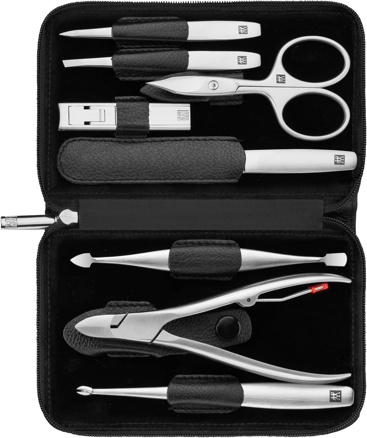 ZWILLING Maniküre und Pediküre Set 8-teilig, Komplettset für die Nagelpflege, Reisegrösse, Leder, Pr