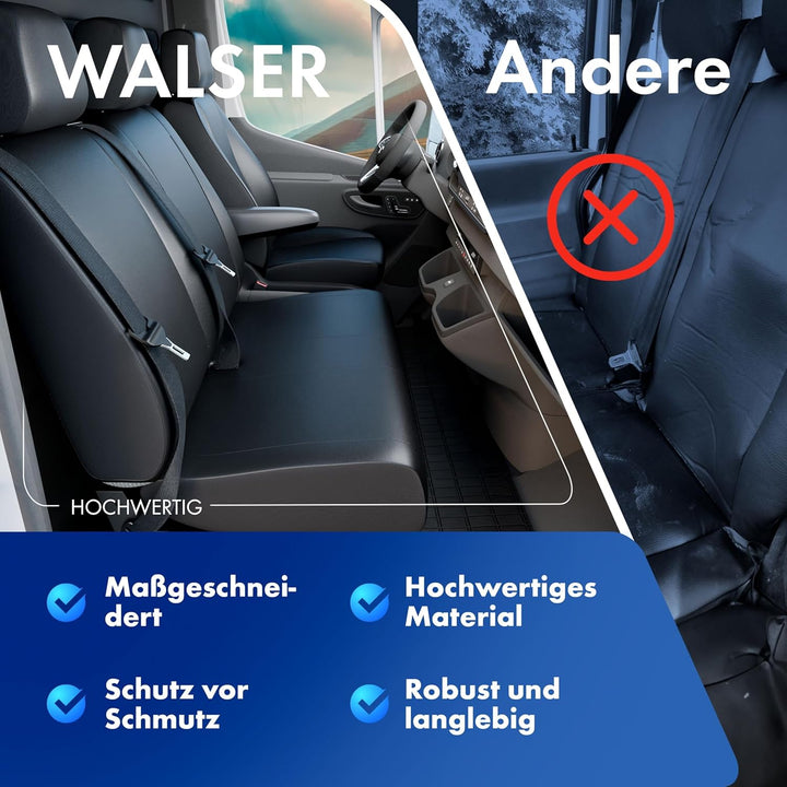 Walser Transporter Sitzbezüge Auto kompatibel mit Mercedes-Benz Sprinter, VW LT, Einzelsitz Armlehne