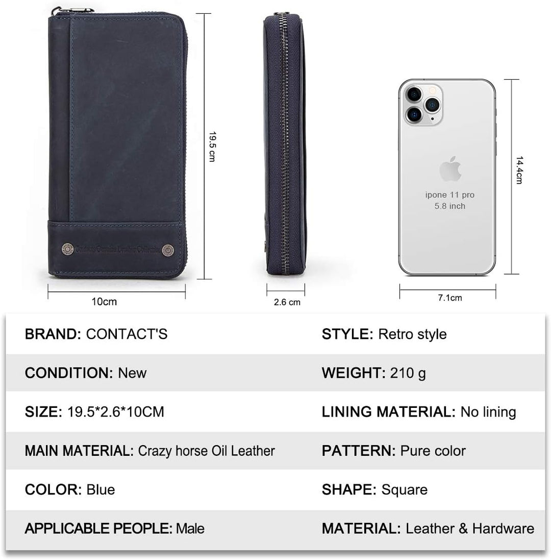 Contacts RFID Blocking Echtleder Herren Reissverschluss um Brieftasche Karte Telefonhalter Münzkuppl