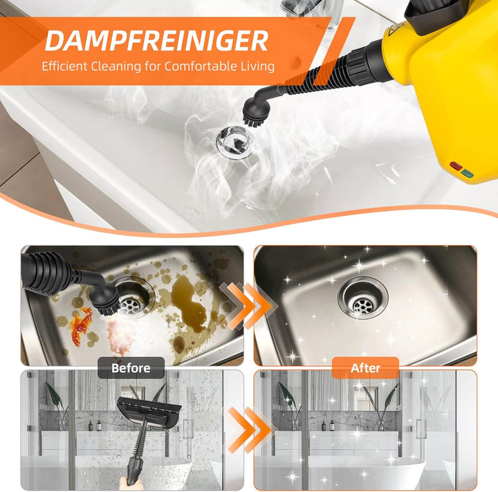 Carehabi Dampfreiniger Handgerät 105°C Dampfreiniger für Alles Dampfreiniger 250 ml Wassertank 10 Zu