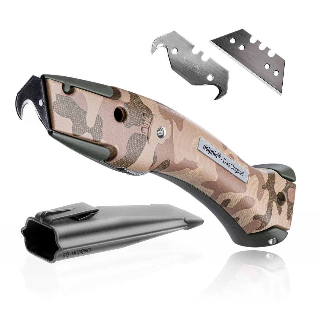Delphin®-03 Teppichmesser, Design Edition, Feststehende Klinge, Profi Cuttermesser, Alu, Klingen und