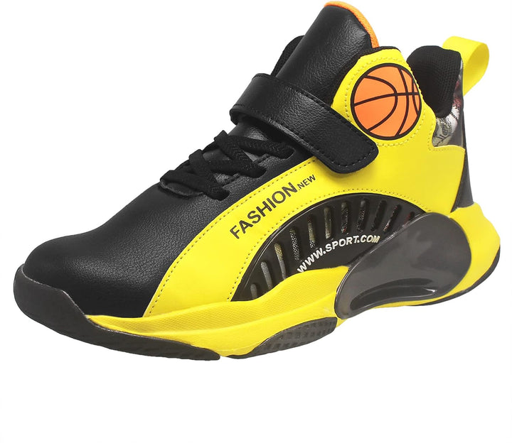 HSNA Basketball-Schuhe für Kinder Sportschuhe mit Klettverschluss Jungen Grösse 30-40 35 EU Schwarz