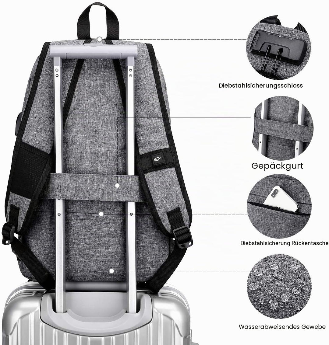 WENIG Laptop Rucksack Herren Anti-Diebstahl Laptoptasche 15.6 Zoll für Arbeit mit USB Ladeanschluss
