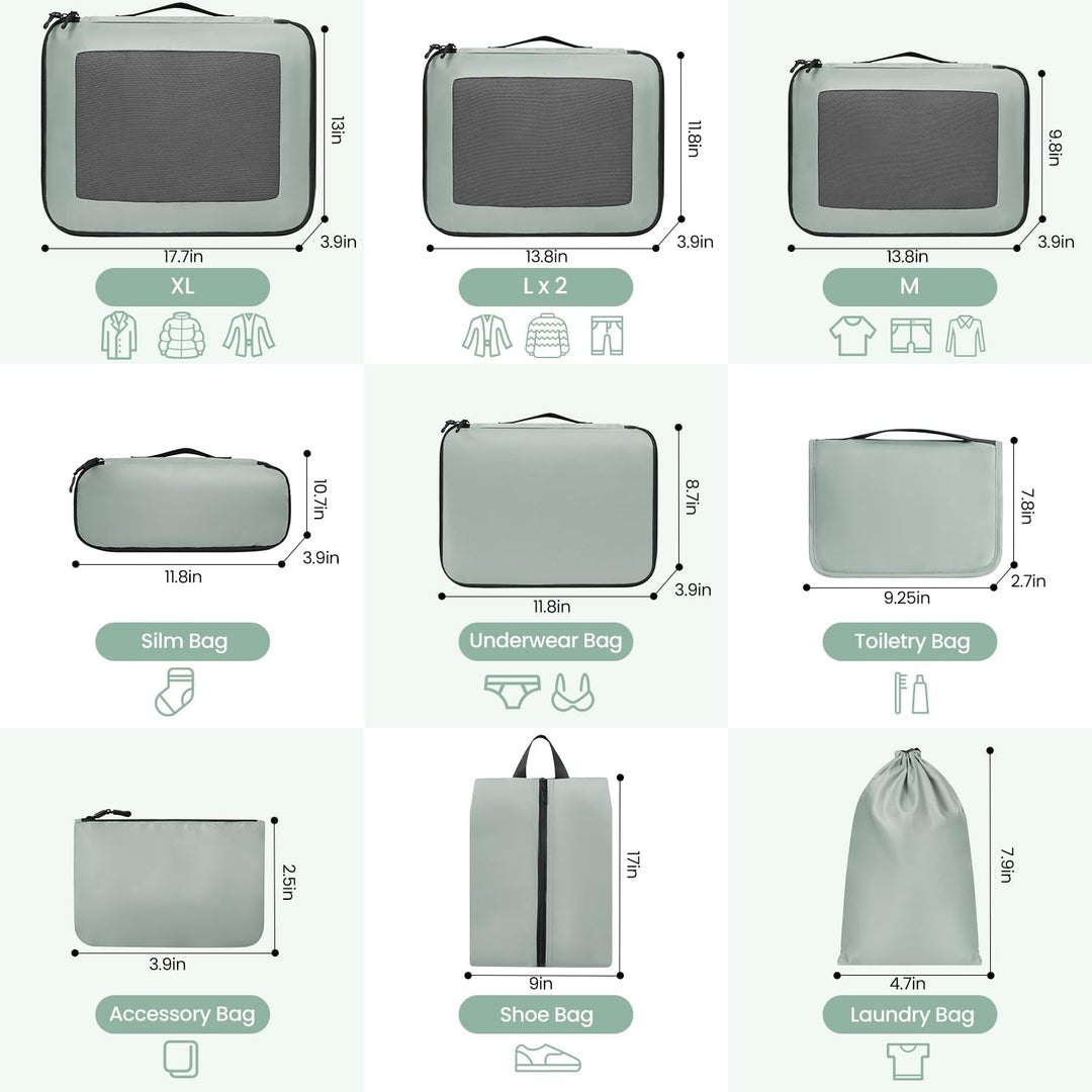 Prezon Packing Cubes for Suitcase 10 Set, Leichtgewichtige Gepäck Packing Organizer Packing Cubes fü