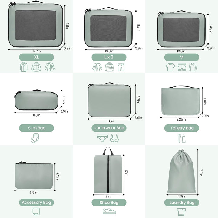 Prezon Packing Cubes for Suitcase 10 Set, Leichtgewichtige Gepäck Packing Organizer Packing Cubes fü