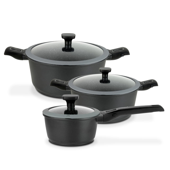 GSW 167772 Kochtopf-Set Easy Click 6-tlg, Aluminium, Kunststoff, Glas, Silikon, schwarz