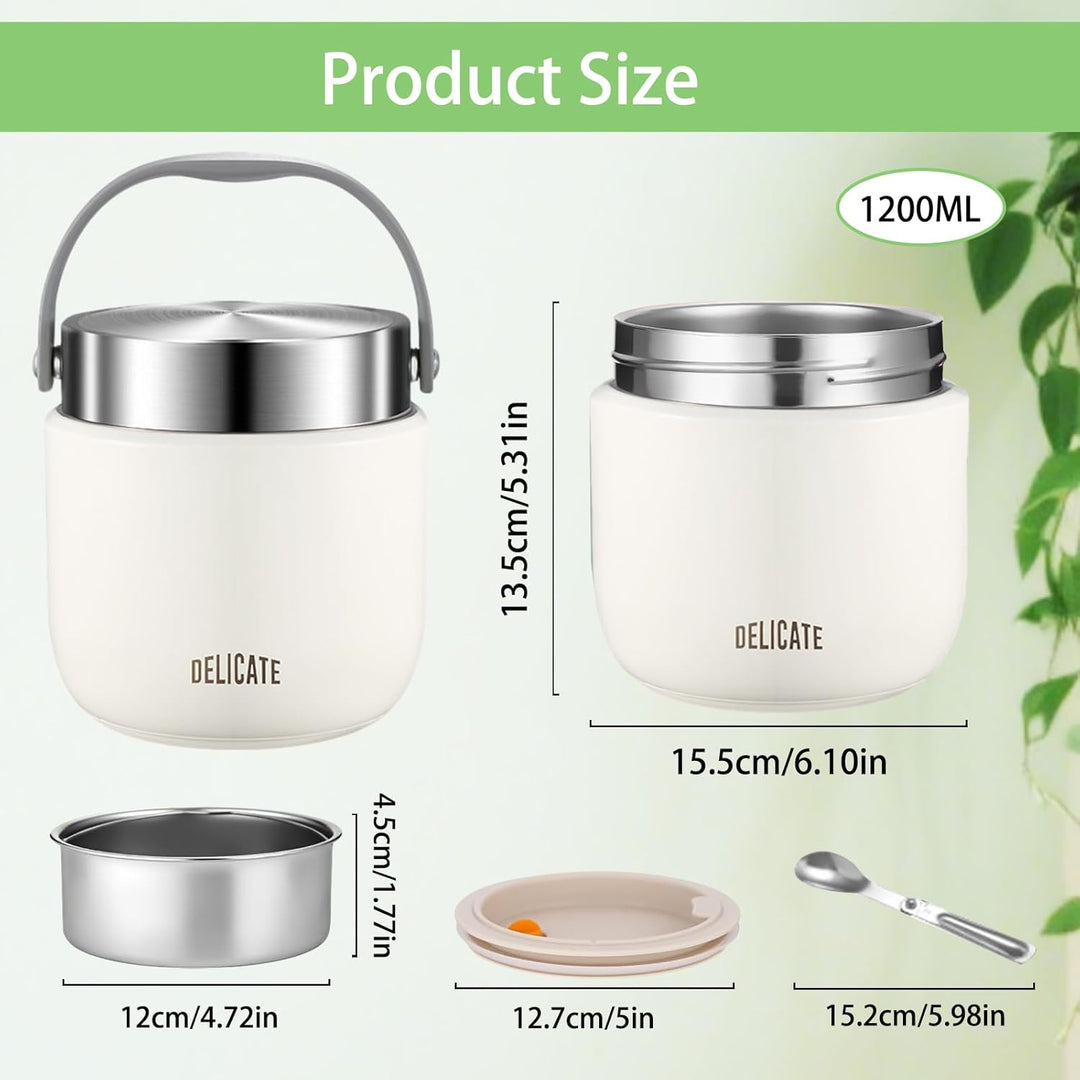 Thermobehälter für Essen 1200ml Edelstahl Warmhaltebehälter mit Faltbaren Löffel Thermobecher Essen