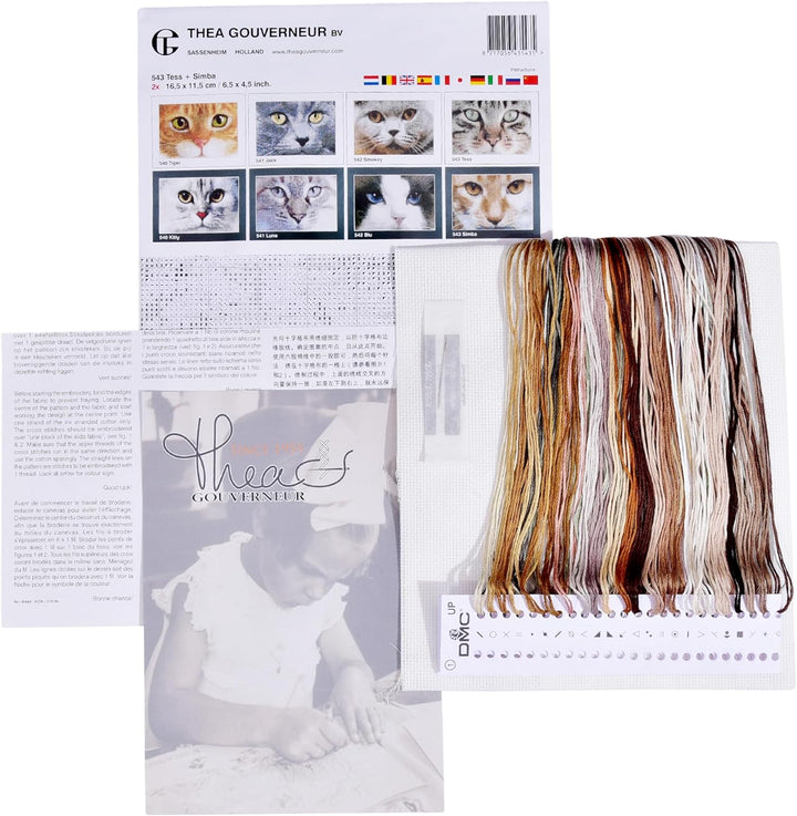 Thea Gouverneur - Kreuzstich-Set - Katzen Tes + Simba - Aida - 16 Count - Für Erwachsene - 543A 543A