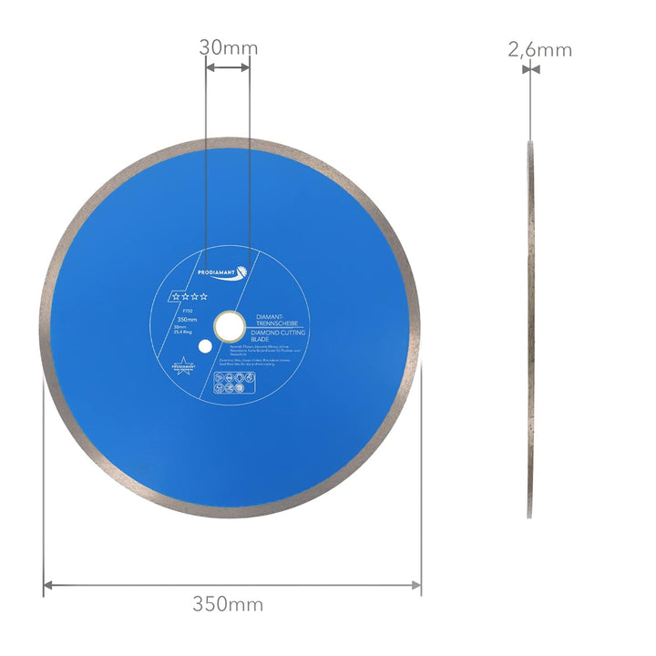 PRODIAMANT Profi Diamant-Fliesenscheibe Pro-Rim F702 350mm Bohrung 30mm mit Ring 25,4mm für Nassschn