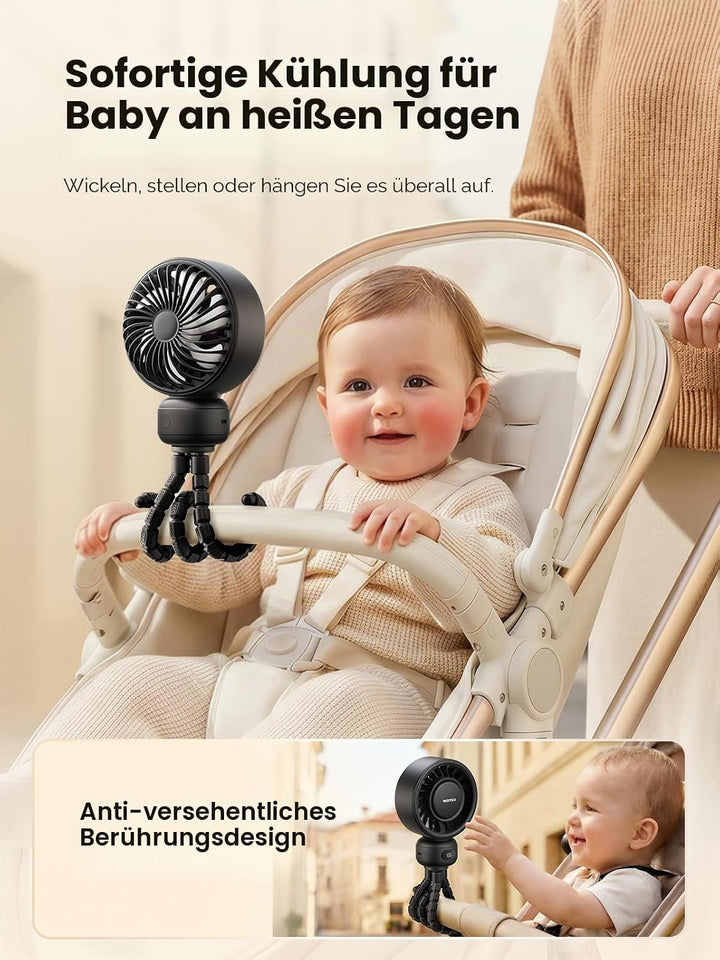 Warmco Tragbarer Kinderwagen-Ventilator, 4000 mAh, wiederaufladbarer Clip-On-Stativventilator (bis z