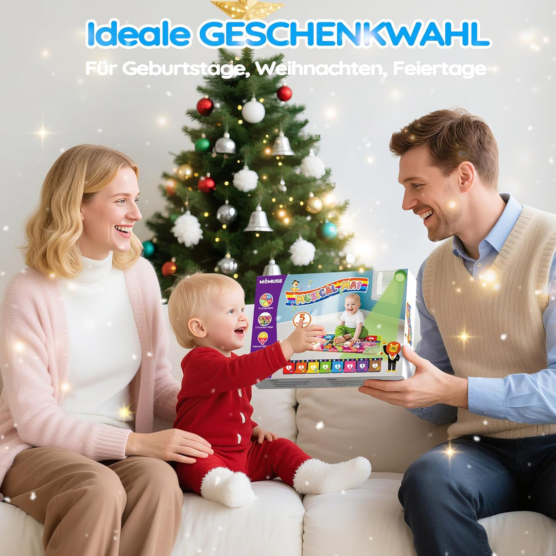 MOMUSE 5-Sprachen Musikmatte (DE/FR/IT/ES/EN), Baby Spielzeug ab 1 Jahr, Multilinguale Klaviermatte