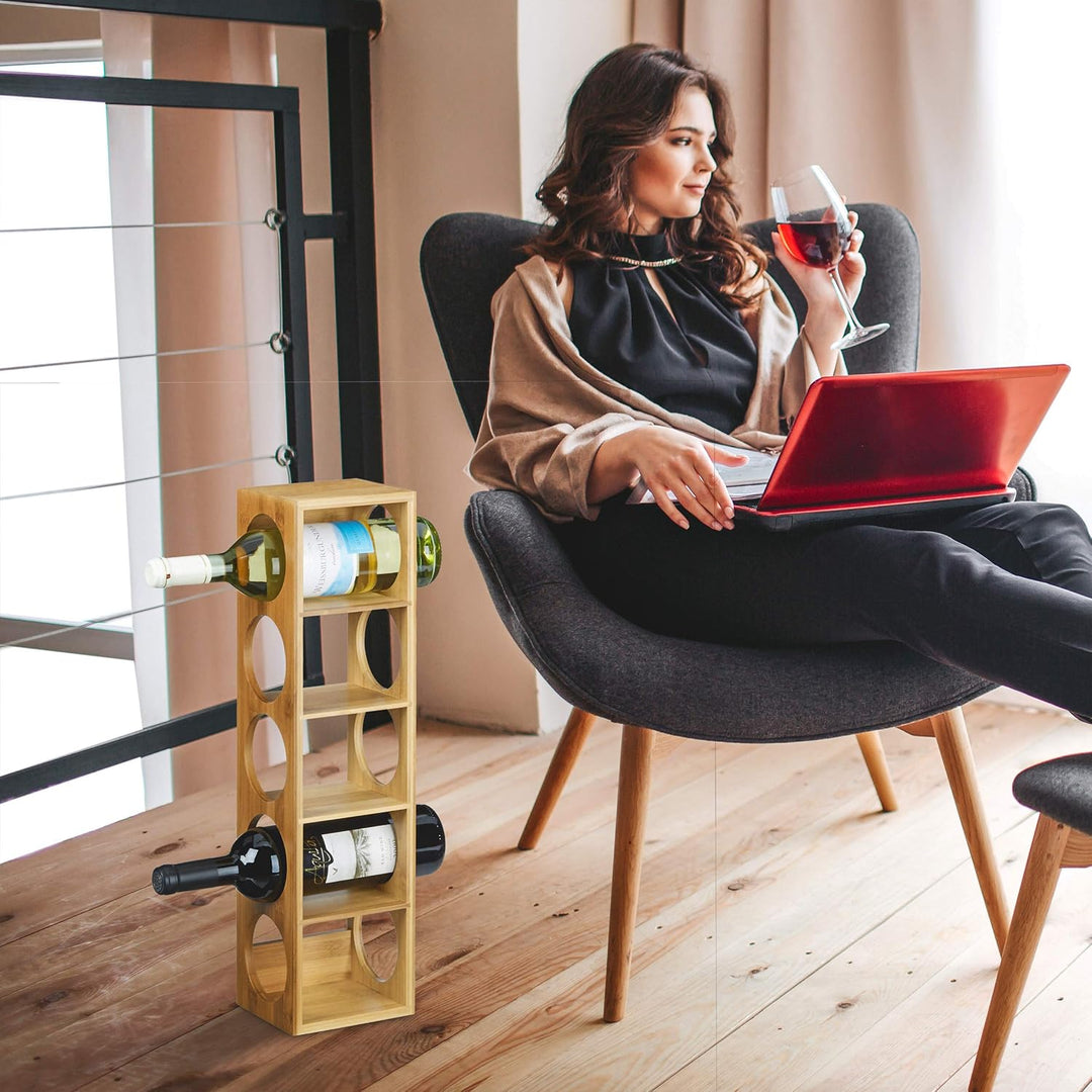 Relaxdays 2X Weinregal Bambus, Flaschenhalter 5 Fächer, Holzregal für Wein, Flaschenregal modern, Hx