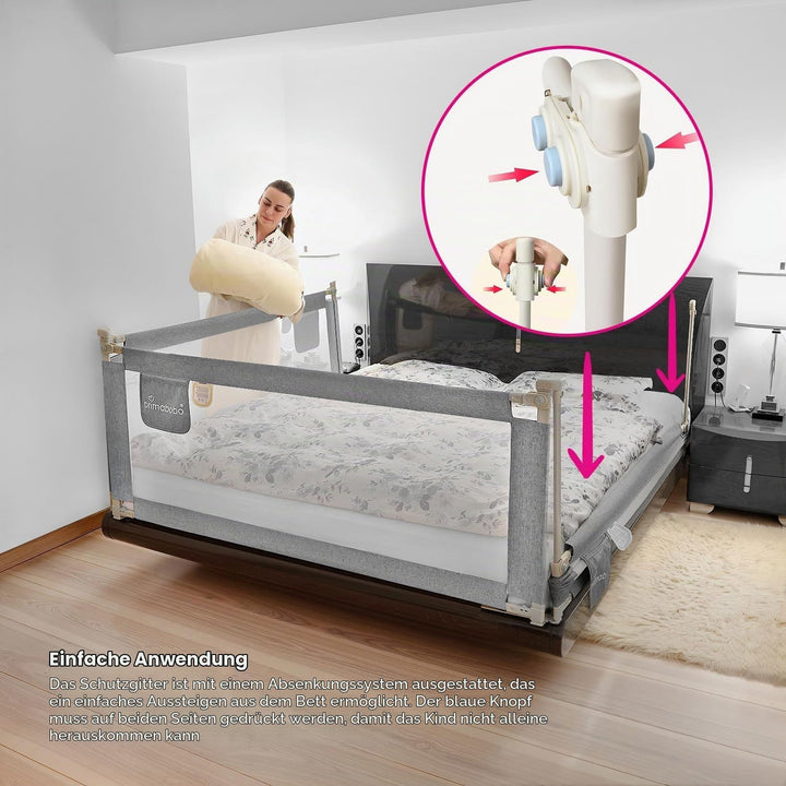 Primabobo Bettgitter Set 3 Stück Grau – 2X 200 cm + 1x 140 cm – Rausfallschutz Kinderbett, Sicheres