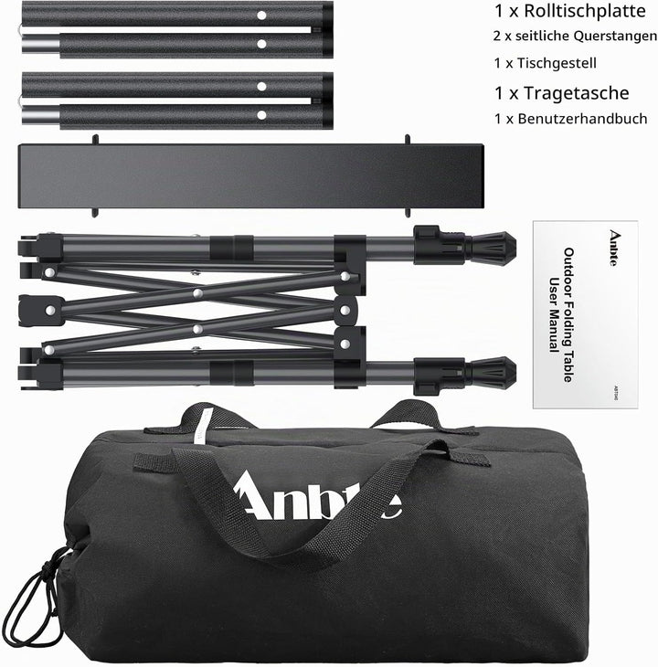 Anbte Campingtisch Klapptisch 50x41cm(LxB) Aluminium Aufrollbare Tischplatte mit 2 Höhen 44/70cm X-F