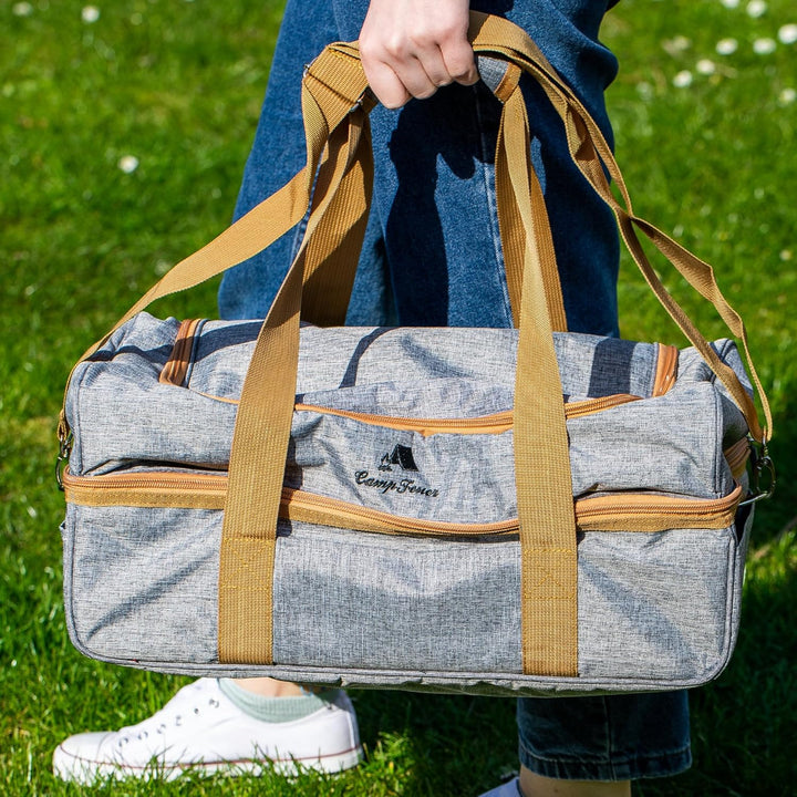 CampFeuer Picknicktasche für 4 Personen | Picknickset 20-teilig | Grau | Kühltasche mit Seitenfächer