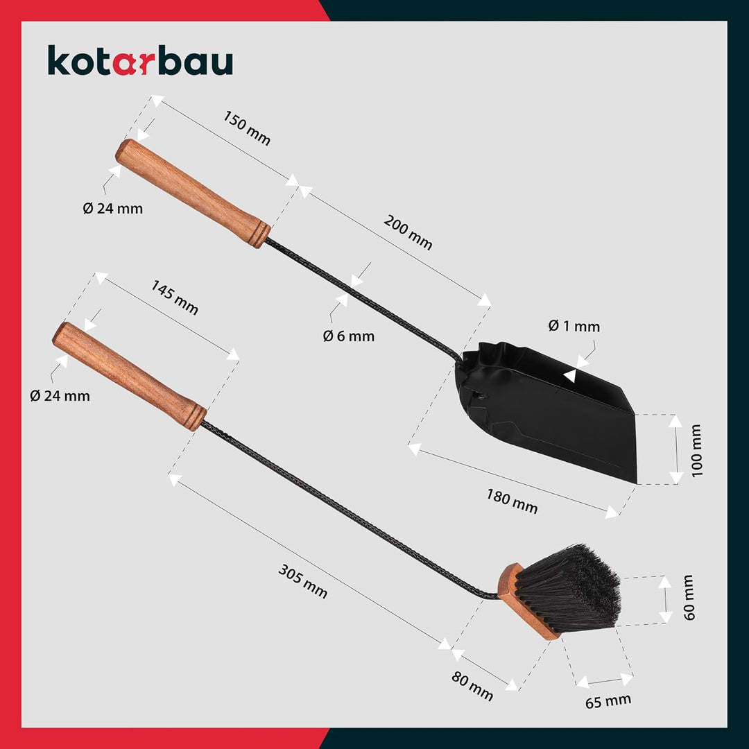 KOTARBAU® Kaminbesteck Schwarz Modern Ofenbesteck Kaminofen Zubehör Kamingarnitur Set Bürste Schaufe