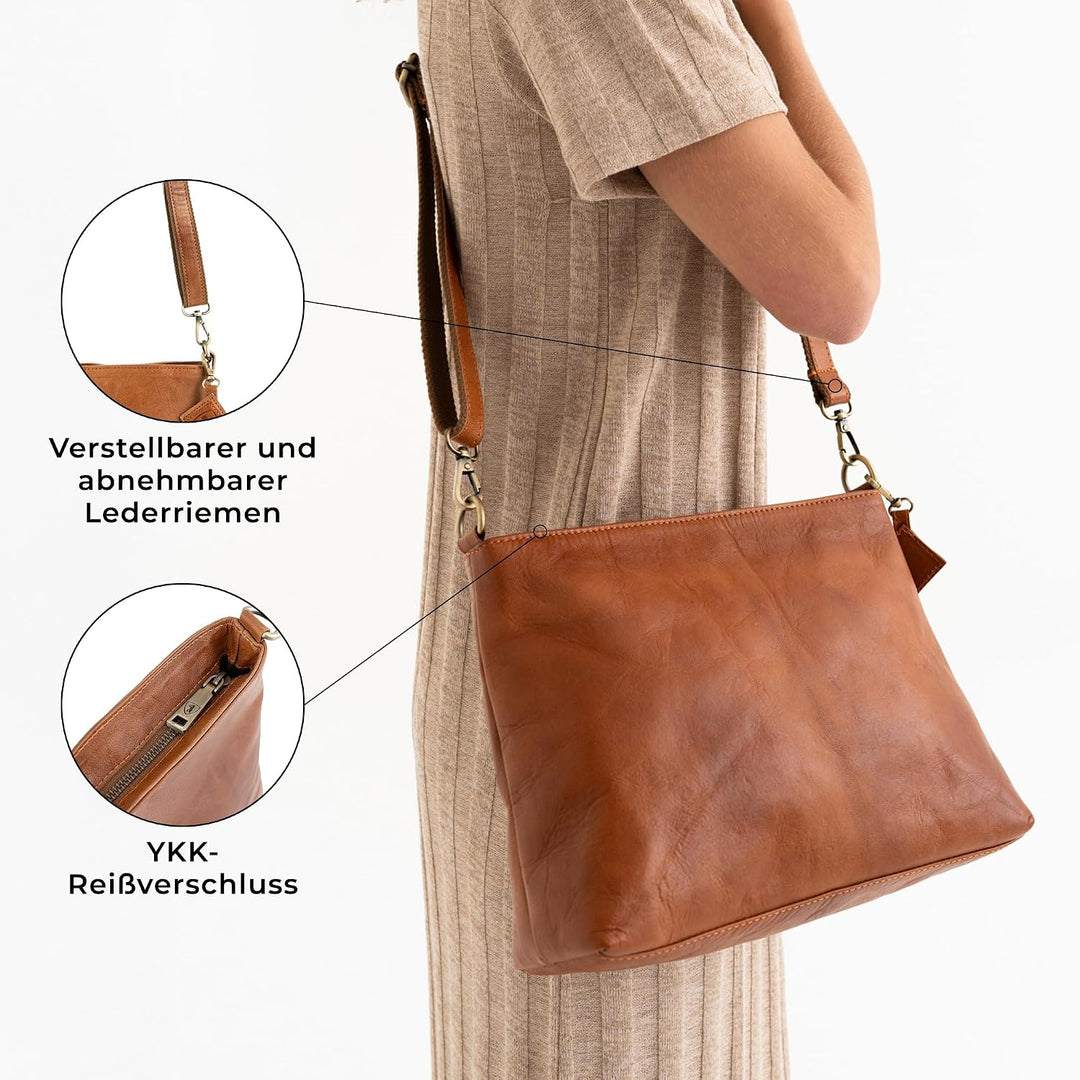 Berliner Bags Vintage Schultertasche Marbella M, Umhängetasche aus Leder, Handtasche für Frauen - Br