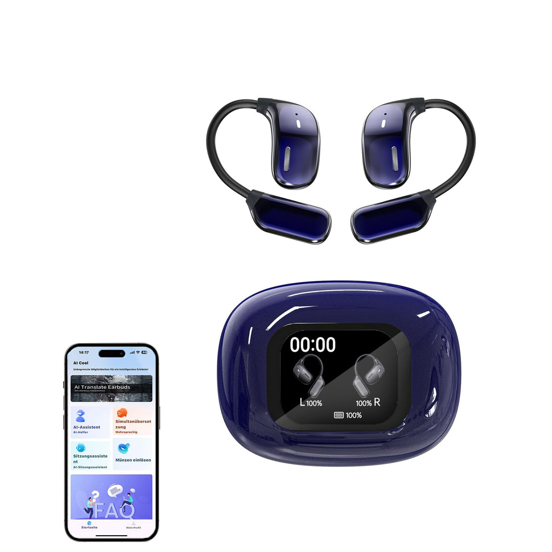 Xmenha AI Translation Earbuds mit Touchscreen Open Ear Übersetzer Kopfhörer kabellos Bluetooth Sport