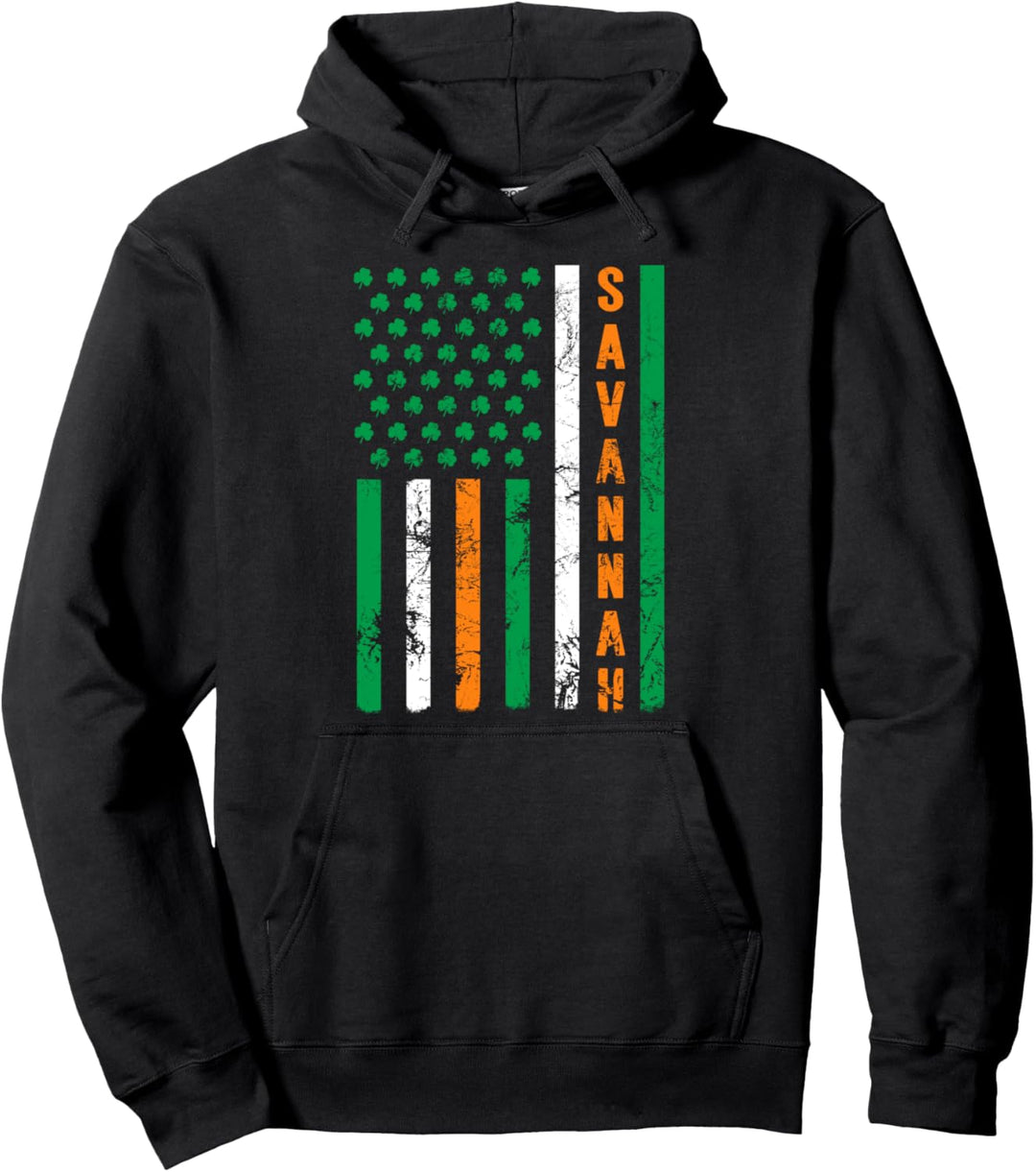 Savannah St. Patrick's Day Flag Shamrocks Irish Heritage Pullover Hoodie