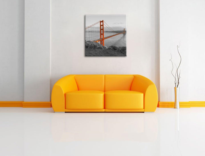 Pixxprint Golden Gate Bridge San Francisco schwarz/weiss, Format: 70x70 auf Leinwand, 70x70