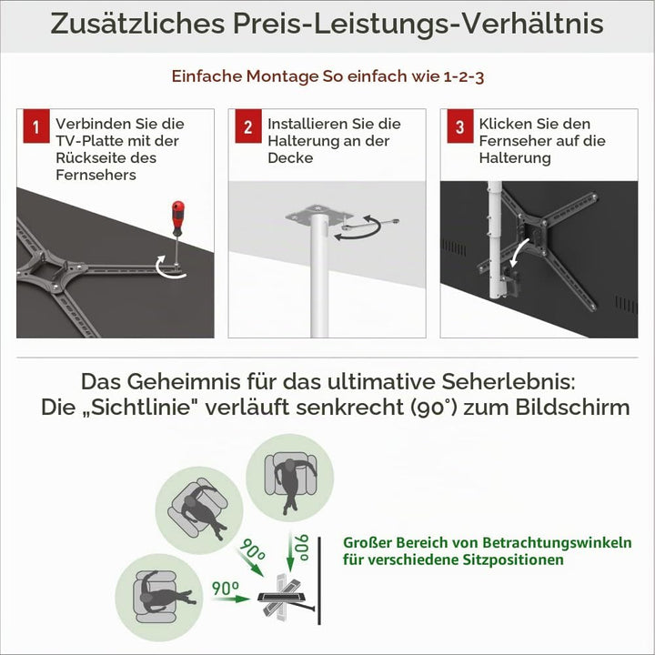 Barkan lange Weiss TV Deckenhalterung, 29 - 65 Zoll Neigbar / Vollbewegung flach &amp; curved Fernseher