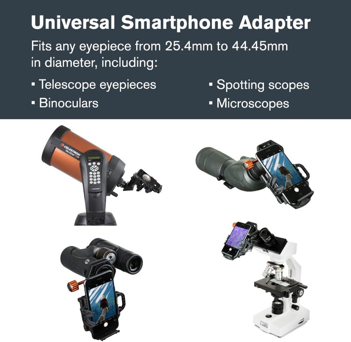Celestron 81038 NexGo DX Universelles Smartphone Adapter-Set für Digiscoping und Astroimaging mit Bl