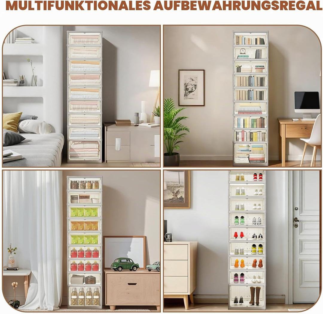 Faltbares Schuhregal 9 Ebenen 18 Paare, Transparente Schuhaufbewahrungsbox, Grosser Faltbar und Stap