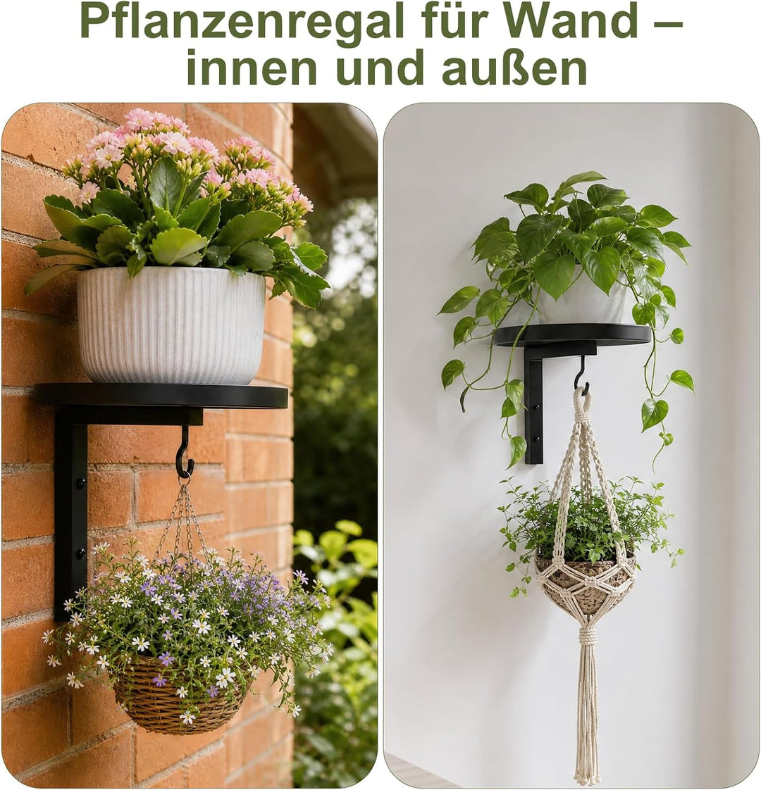 Wandbehang Pflanzenregal 3er Set, Pflanzenhalter mit Ablage und Haken | Platzsparend &amp; Einfach zu Mo