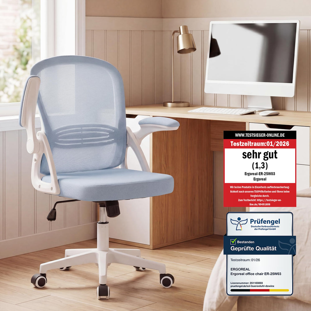Ergonomischer Bürostuhl, 90-110° Verstellbare Rückenlehne & Aufklappbare Armlehnen (90°), Bürostuhl