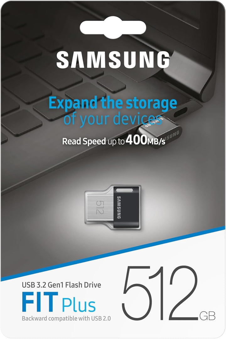 Samsung FIT Plus USB-Stick Typ-A, 512 GB, 400 MB/s Lesen, 110 MB/s Schreiben, Kompakter USB 3.2 Spei