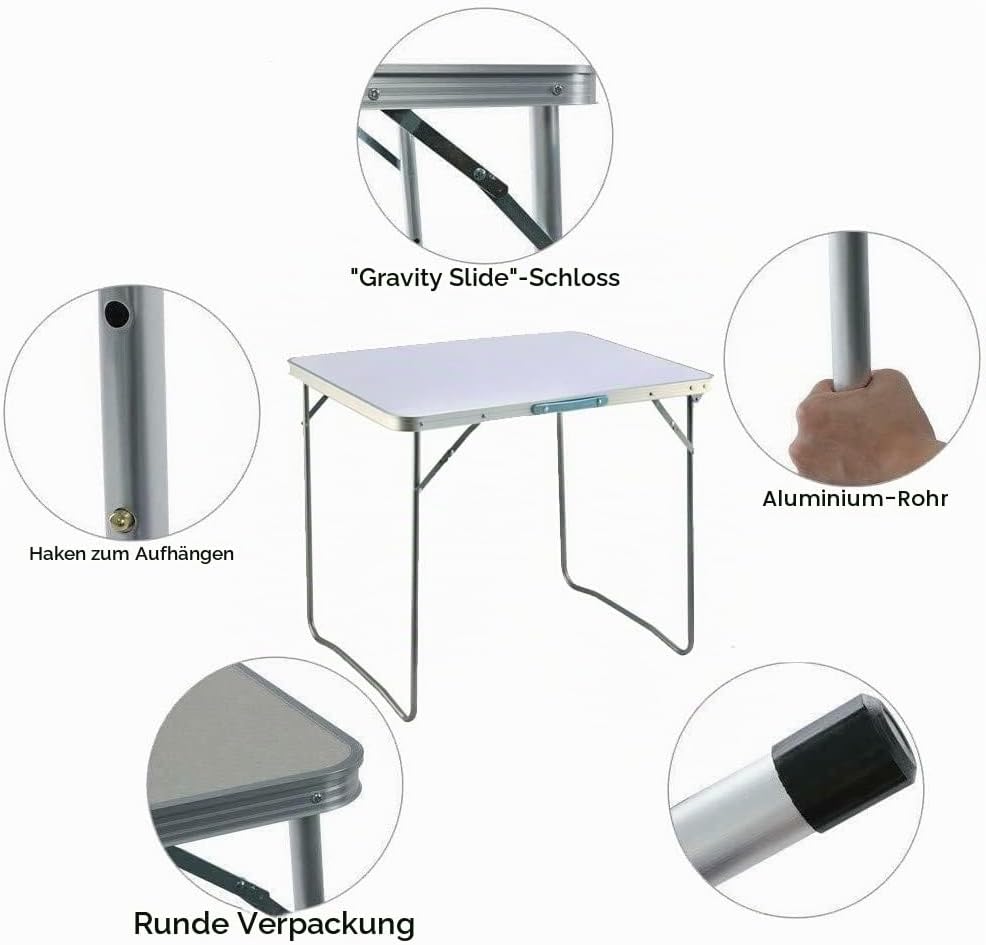 Tragbar Klapptisch Aluminium, Campingtisch Flatbar für Balkon Terrasse Picknick, Esstisch Bürotisch