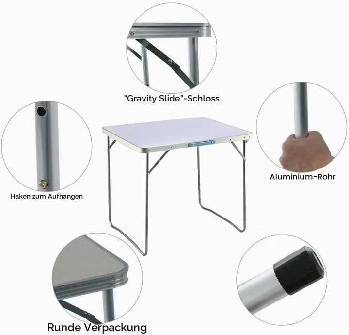 Tragbar Klapptisch Aluminium, Campingtisch Flatbar für Balkon Terrasse Picknick, Esstisch Bürotisch