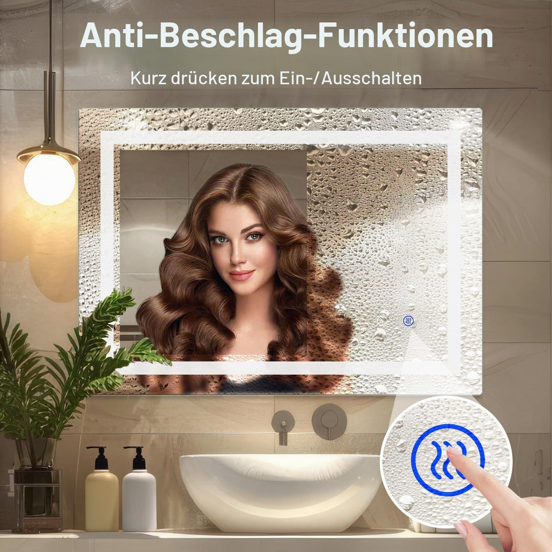 SaniteModar LED Badspiegel 60x100cm, Badezimmerspiegel mit Beleuchtung Beschlagfrei, Wandspiegel mit