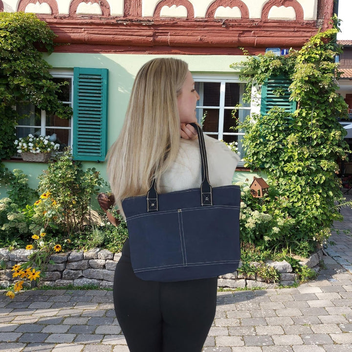 Domelo Damen Handtasche/Shopper. Vegane Schultertasche aus Canvas. Grosse schlichte Tote Tasche aus