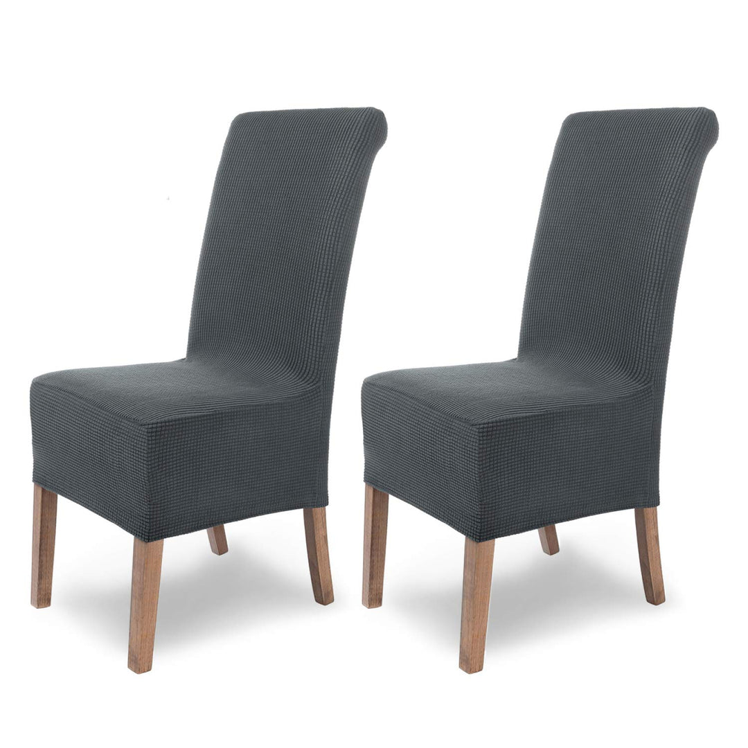 SCHEFFLER-Home Stuhlhussen Stretch Sofia/Stretch Stuhlhussen Grau Lang 2er Set/elastische Stuhlabdec