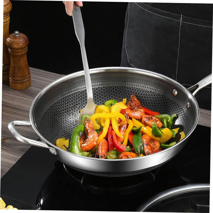 MAGICLULU Edelstahl Wokpfanne 32cm Mit Doppeltem Griff Wabenstruktur Induktionsgeeignet Für Gas Und
