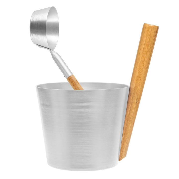 Rento - Saunakübel, Aufgusseimer, Saunaeimer - Aluminium mit Bambusholz - Farbe: Silber - 5 Liter -
