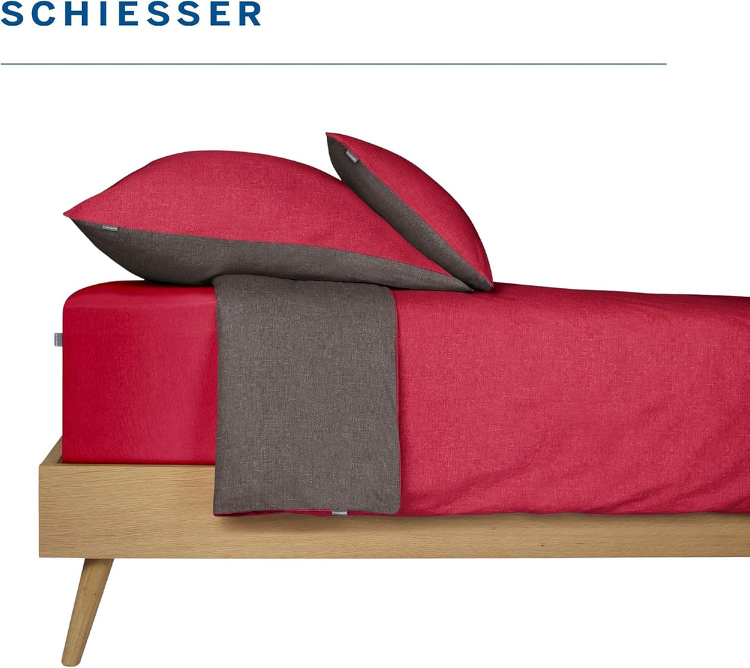 Schiesser Wendebettwäsche Doubleface Rot-Anthrazit, 100% Baumwolle, Grösse:135 x 200 cm + 80 x 80 cm