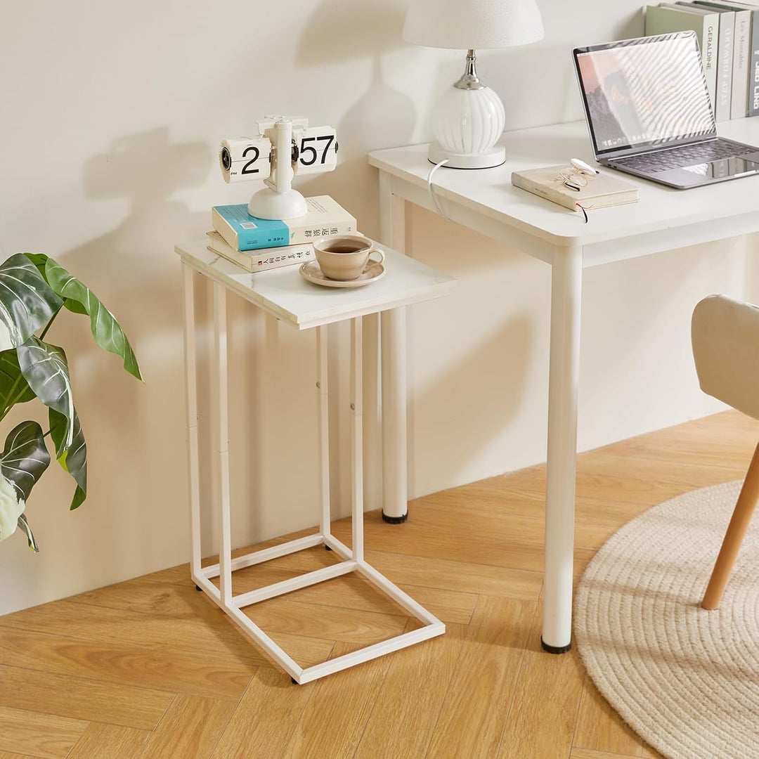 Aibiju Beistelltisch，Betttisch，Sofatisch ür Kaffee und Laptop, Industrie-Design, Modern, Weisse Marm