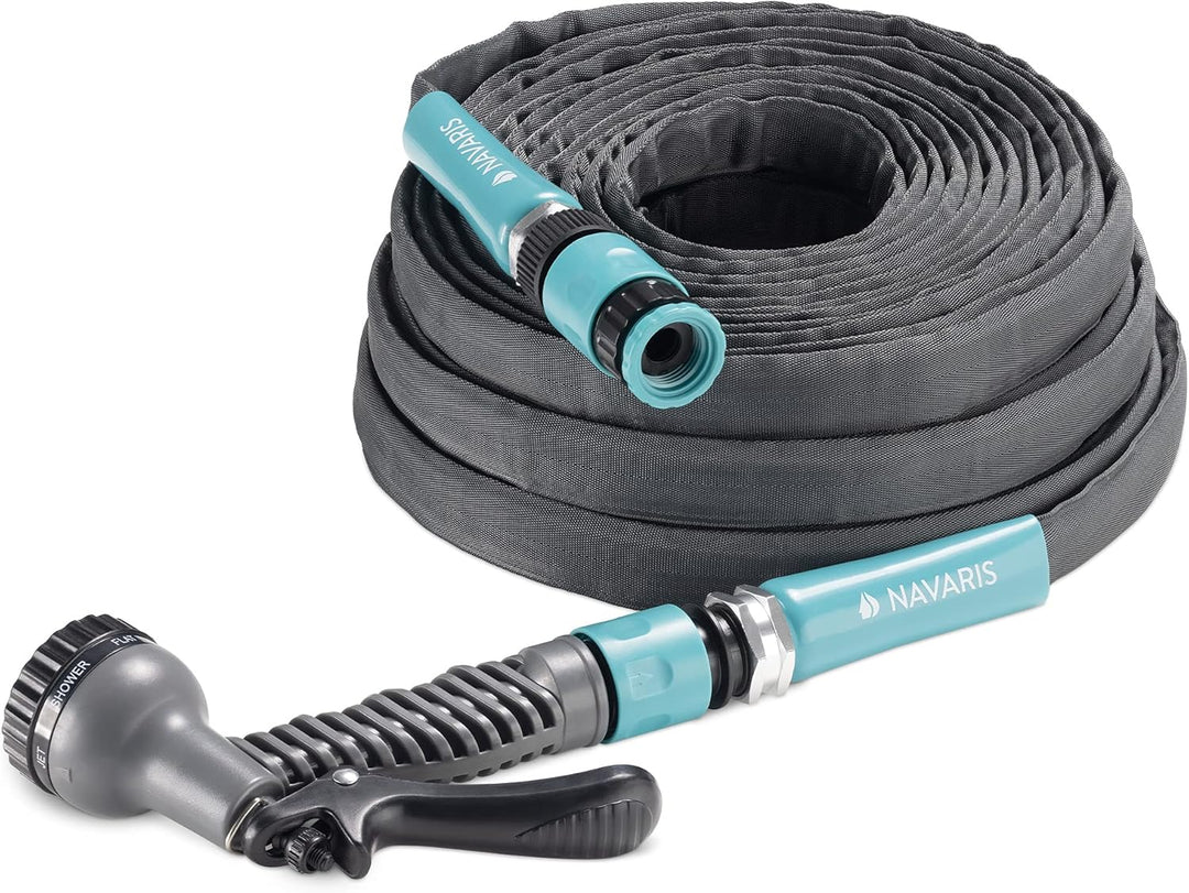 Navaris Flexibler Gartenschlauch 22,5m - Flachschlauch mit Brause und Schnelladaptern - Wasserschlau