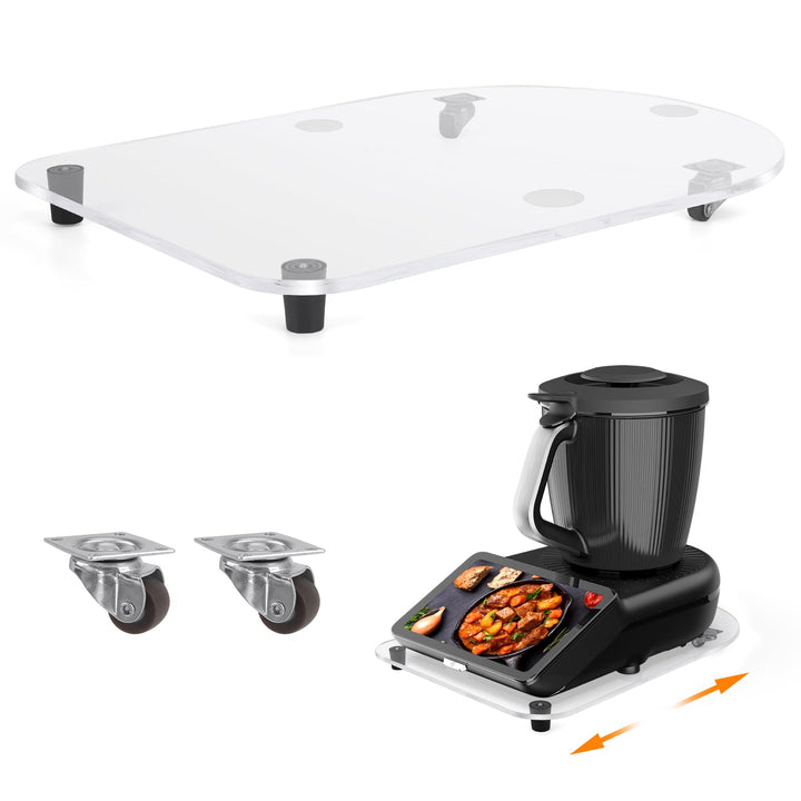 Acryl Gleitbrett für Thermomix TM7 – Mit 360° Rollen + Rutschfest Gummifüsse des Schnelles Bewegen/S
