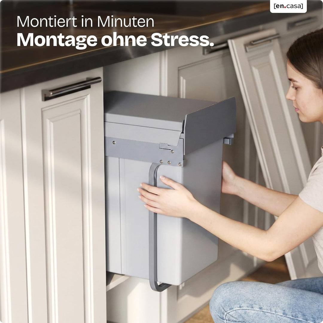 [en.casa] Einbaumülleimer Froland Mülleimer 1 Fach Mülltrennsystem ausziehbar Abfalleimer Küche 1x20