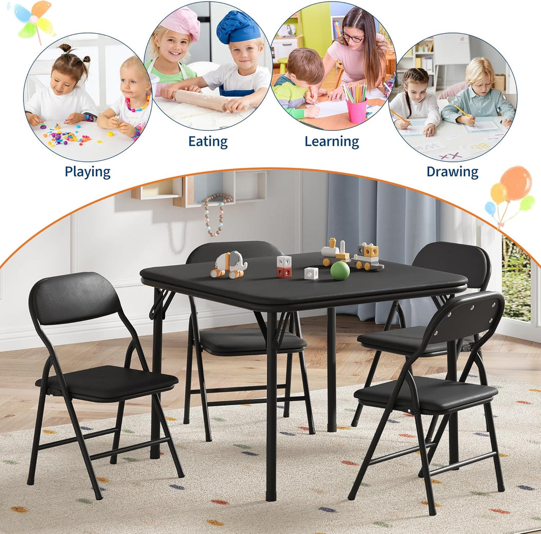 Zusammenklappbares Set für Kinder, quadratischer Tisch mit 4 gepolsterten Stühlen, Metallrahmen, ide