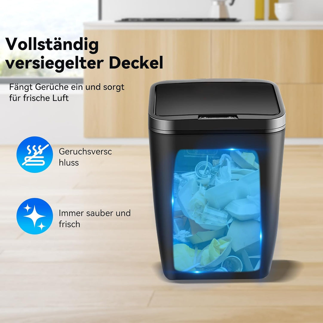 EUNEWR Automatischer Mülleimer Berührungsloser Infrarot-Bewegungssensor-Mülleimer 12L (Schwarz), Sch